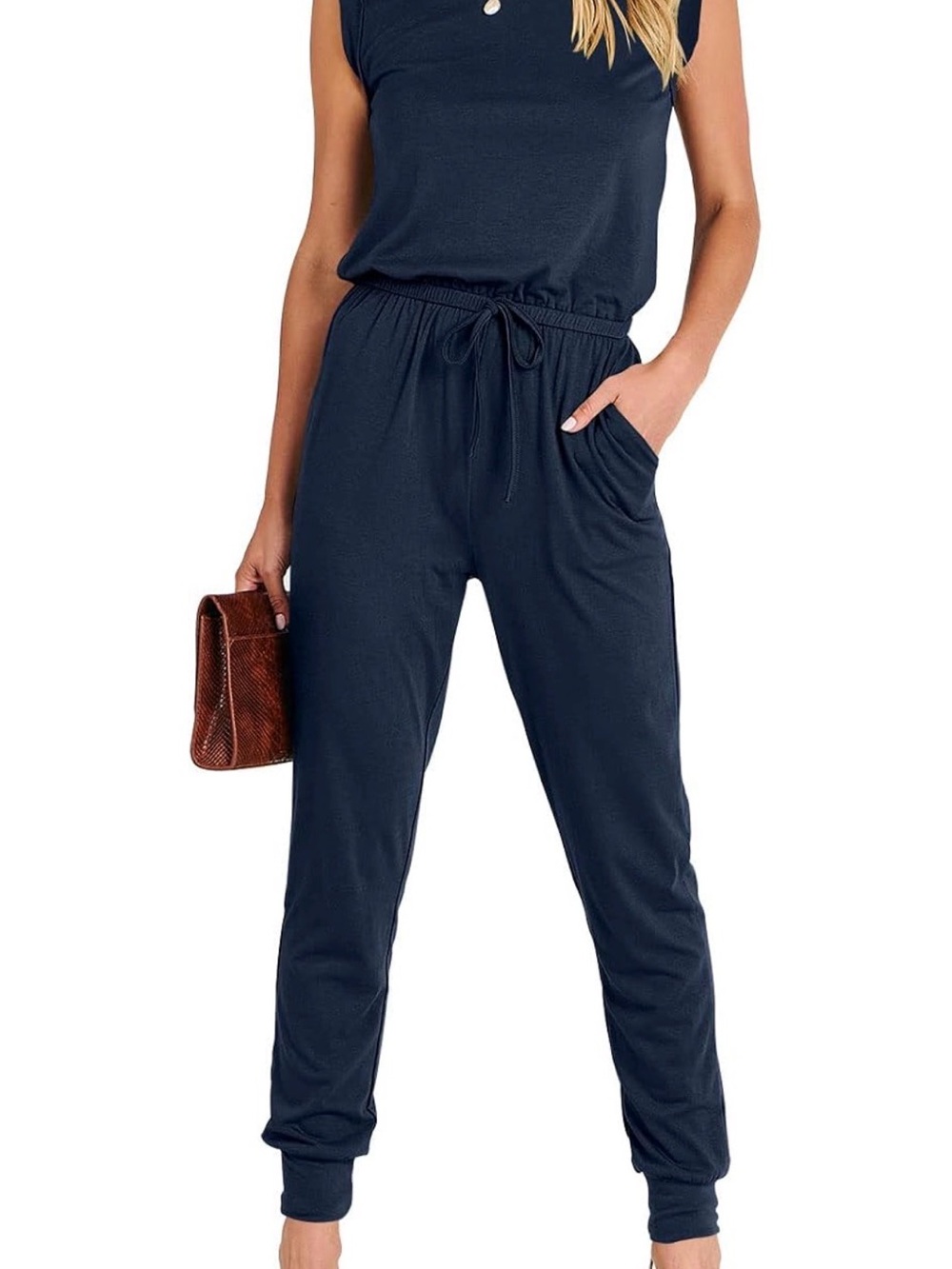 Women's Navy Drawstring Jogger Jumpsuit, NWT